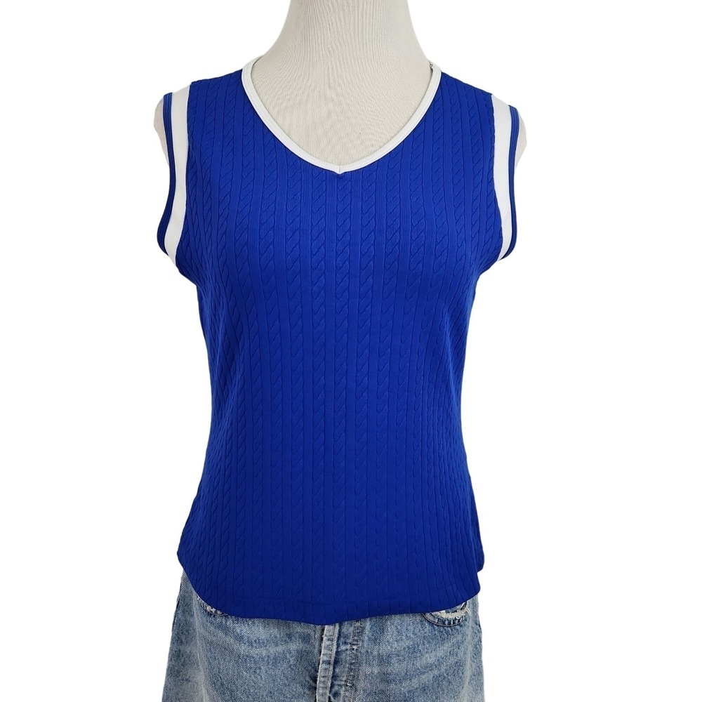Wimbledon Top Women's Small Blue Cable Knit Vintage 90s Tennis Prep Country Club - Picture 5 of 13
